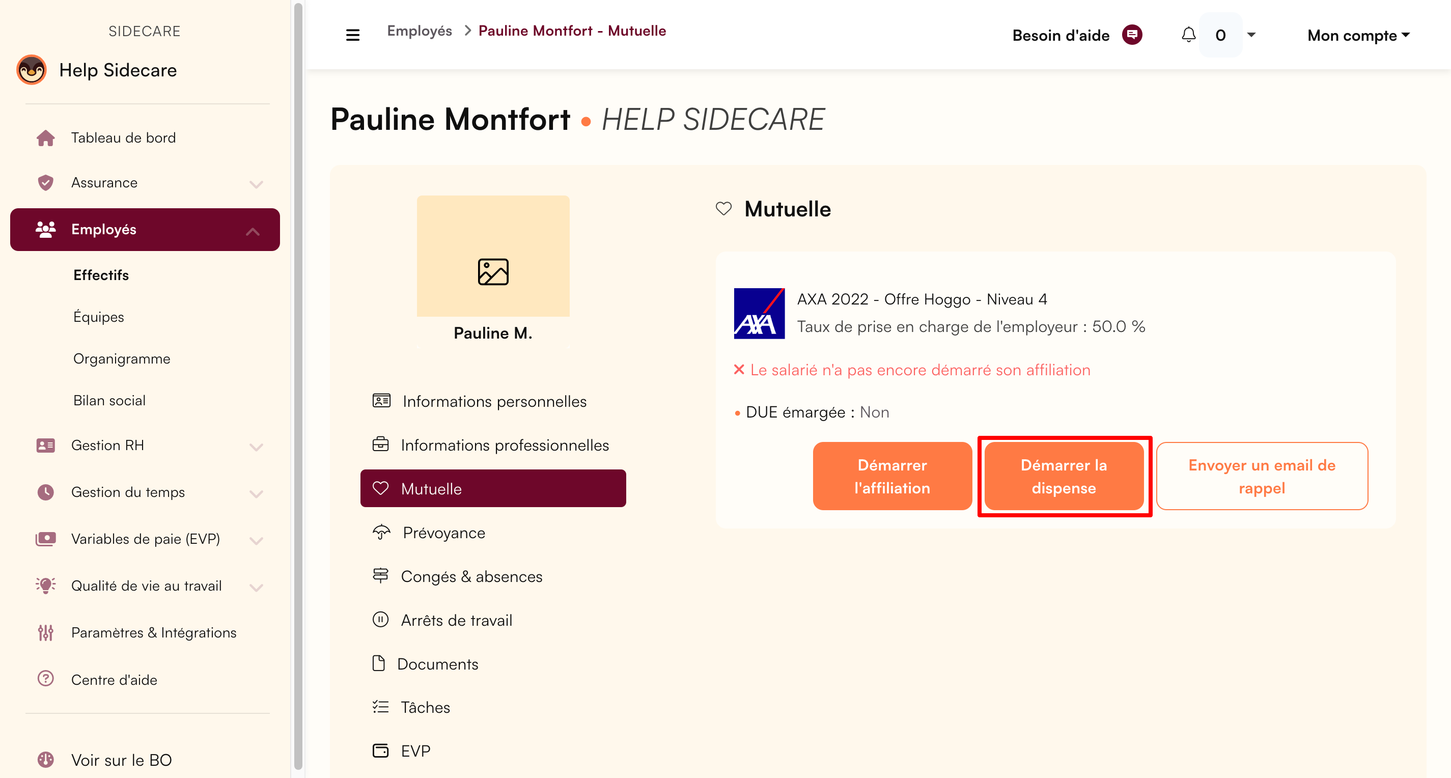 Dispenser un salarié de la mutuelle SideCare